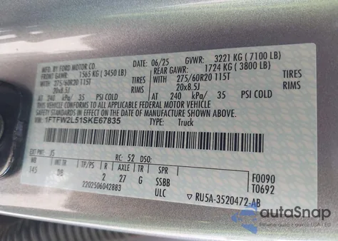 2025 Ford F-150 Stx from USA, damaged, VIN 1FTFW2L51SKE67835